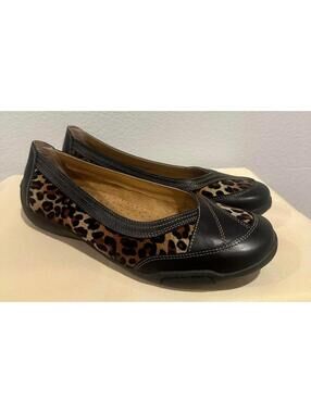 New Auditions Verona II Leo Black/Leopard Leather Slip On Women's Size 9.5 Wide